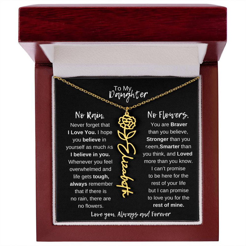 No Rain No Flowers - To My Daughter | Birth Flower Name Necklace
