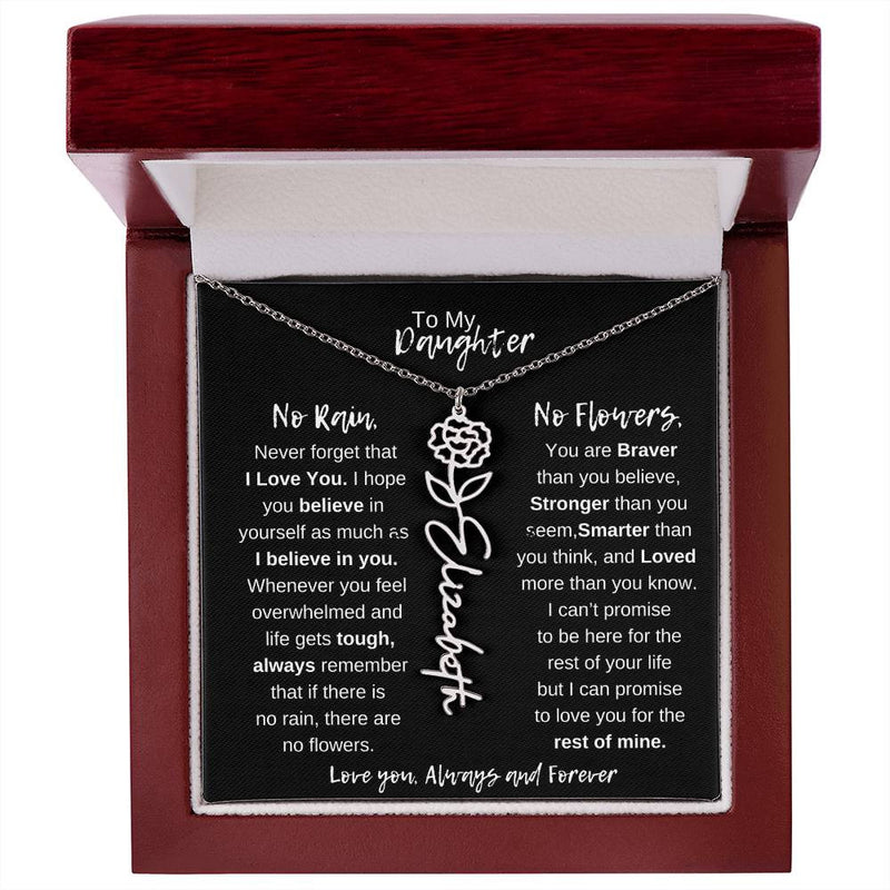 No Rain No Flowers - To My Daughter | Birth Flower Name Necklace